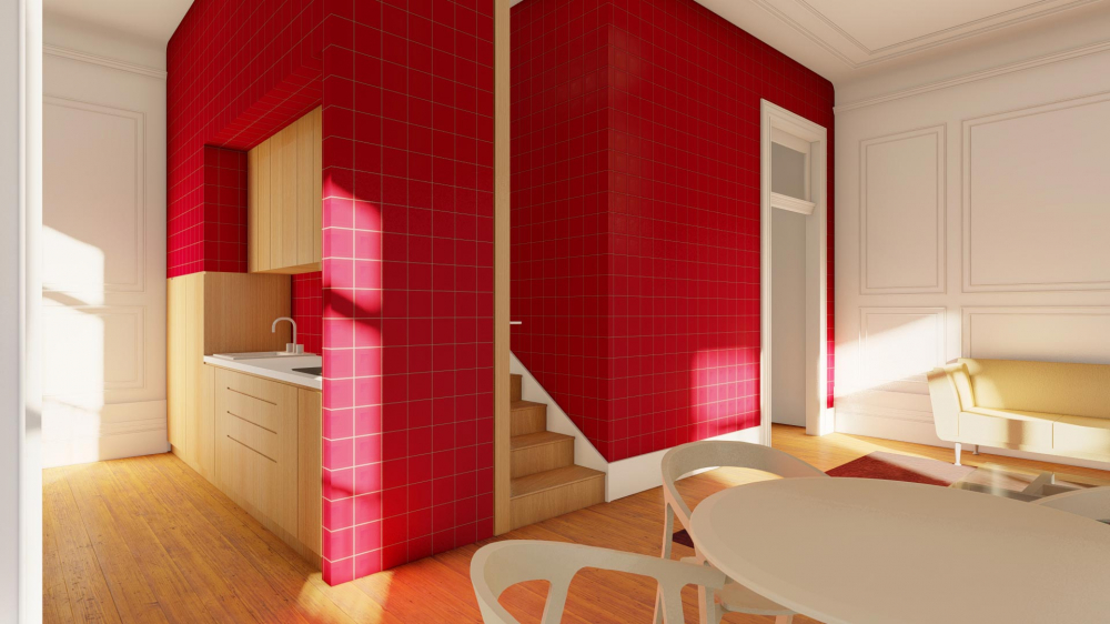 Sala de apartamento duplex de apartamento em edifício reabilitado e reformulado em Cedofeita