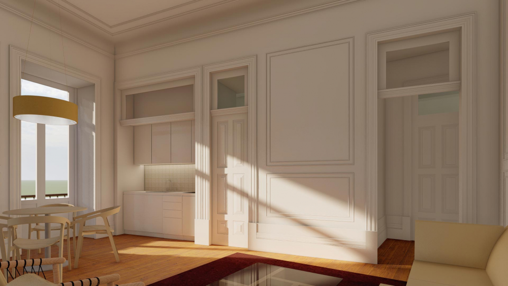 Sala comum de apartamento e predio reabilitado e remodelado na Boavista