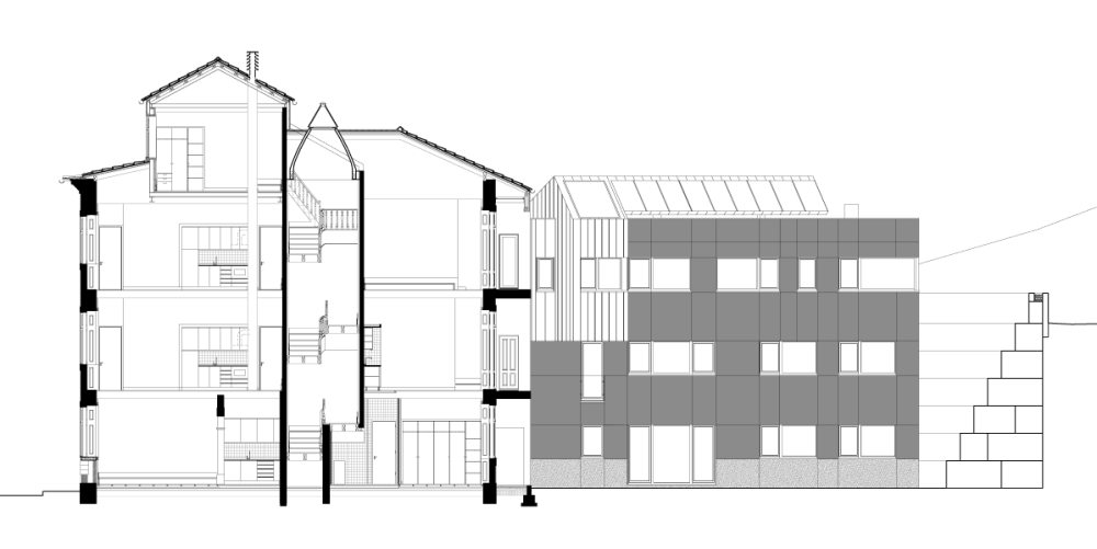Corte-alçado do edifício apartamentos no Bonjardim