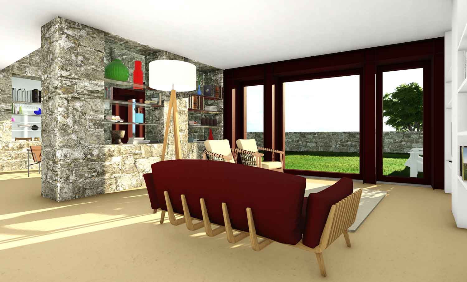 Casa na Aldeia Nova - Vista da biblioteca do projecto de remodelação de uma casa rural de Aldeia Nova, Miranda do Douro