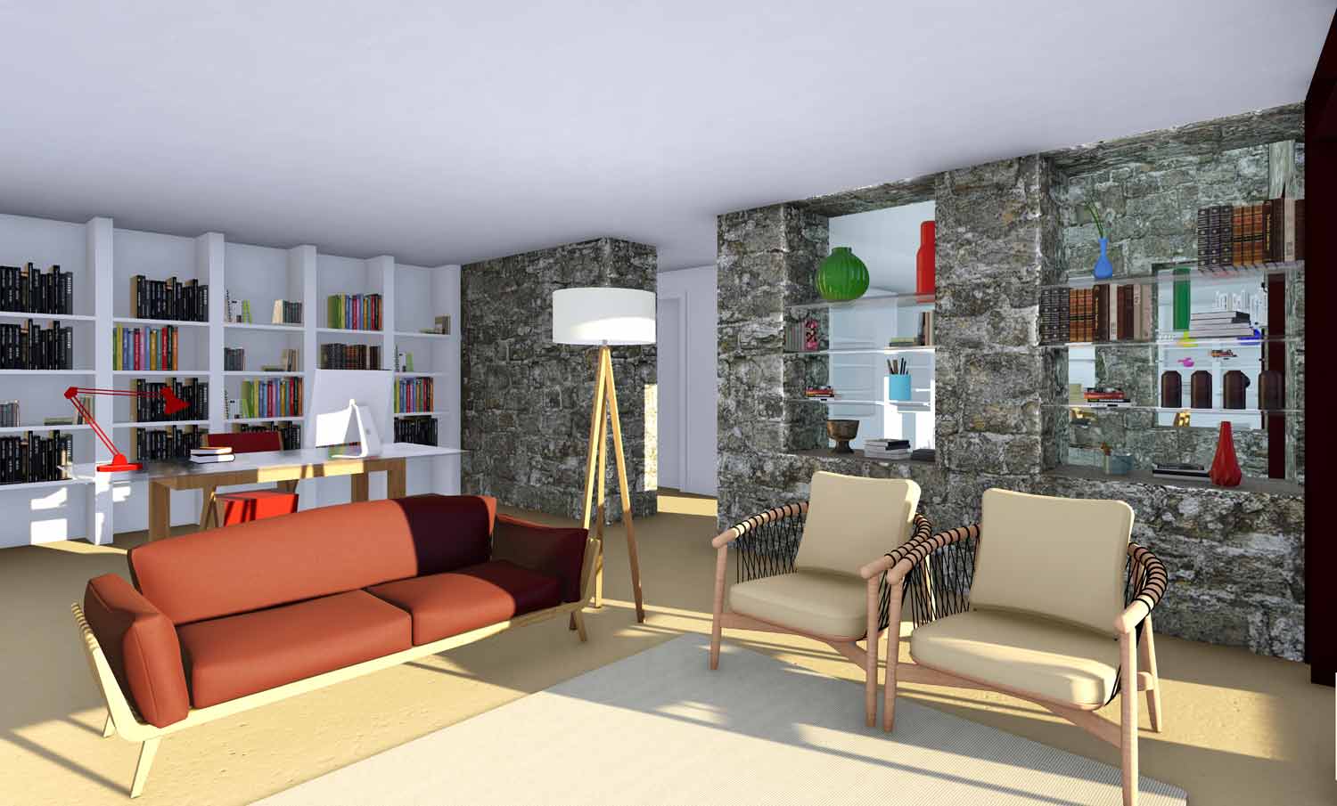 Casa na Aldeia Nova - Vista do escritório/sala de estar do projecto de remodelação de uma casa rural de Aldeia Nova, Miranda do Douro