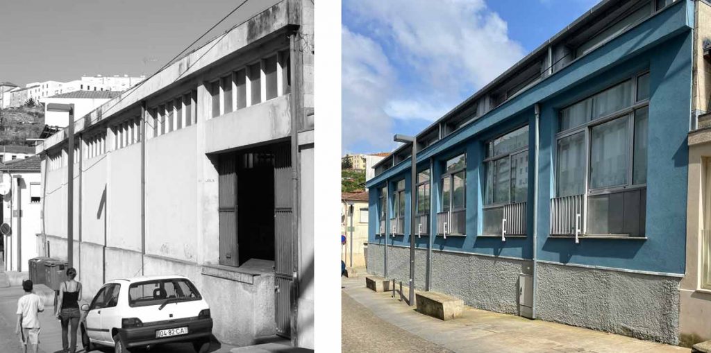 Reconversão em apartamentos - fachada poente - antes e depois