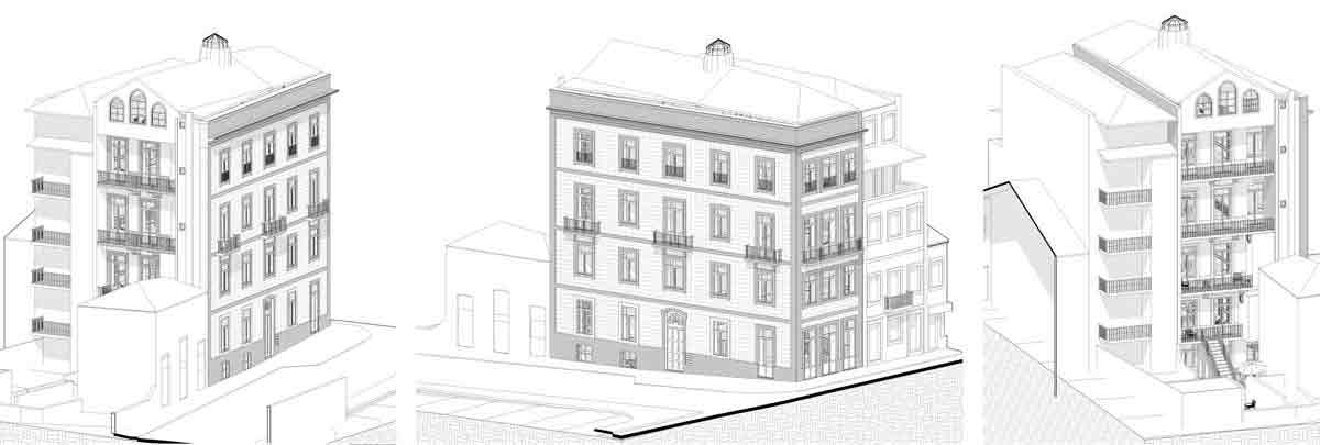 Apartamentos na Boavista - Vistas 3D do projecto de remodelação do edifício da Rua Aníbal Cunha, Porto.