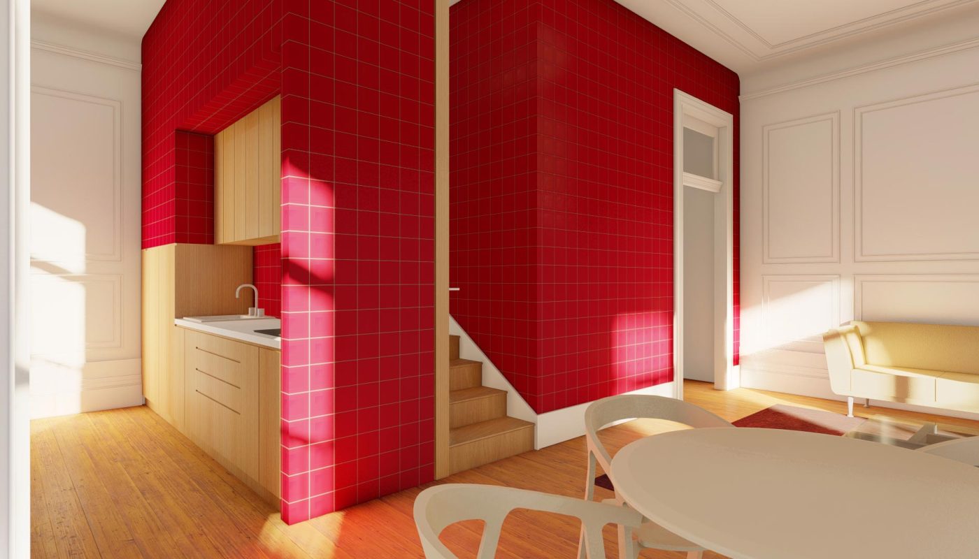 Sala de apartamento duplex de apartamento em edifício reabilitado e reformulado em Cedofeita
