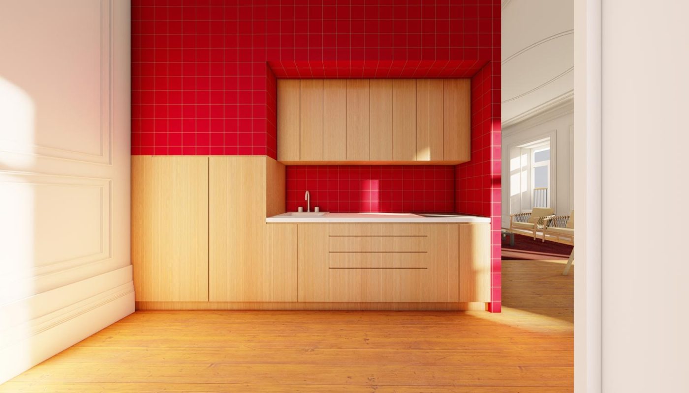 Cozinha do T2 duplex de apartamento na Boavista