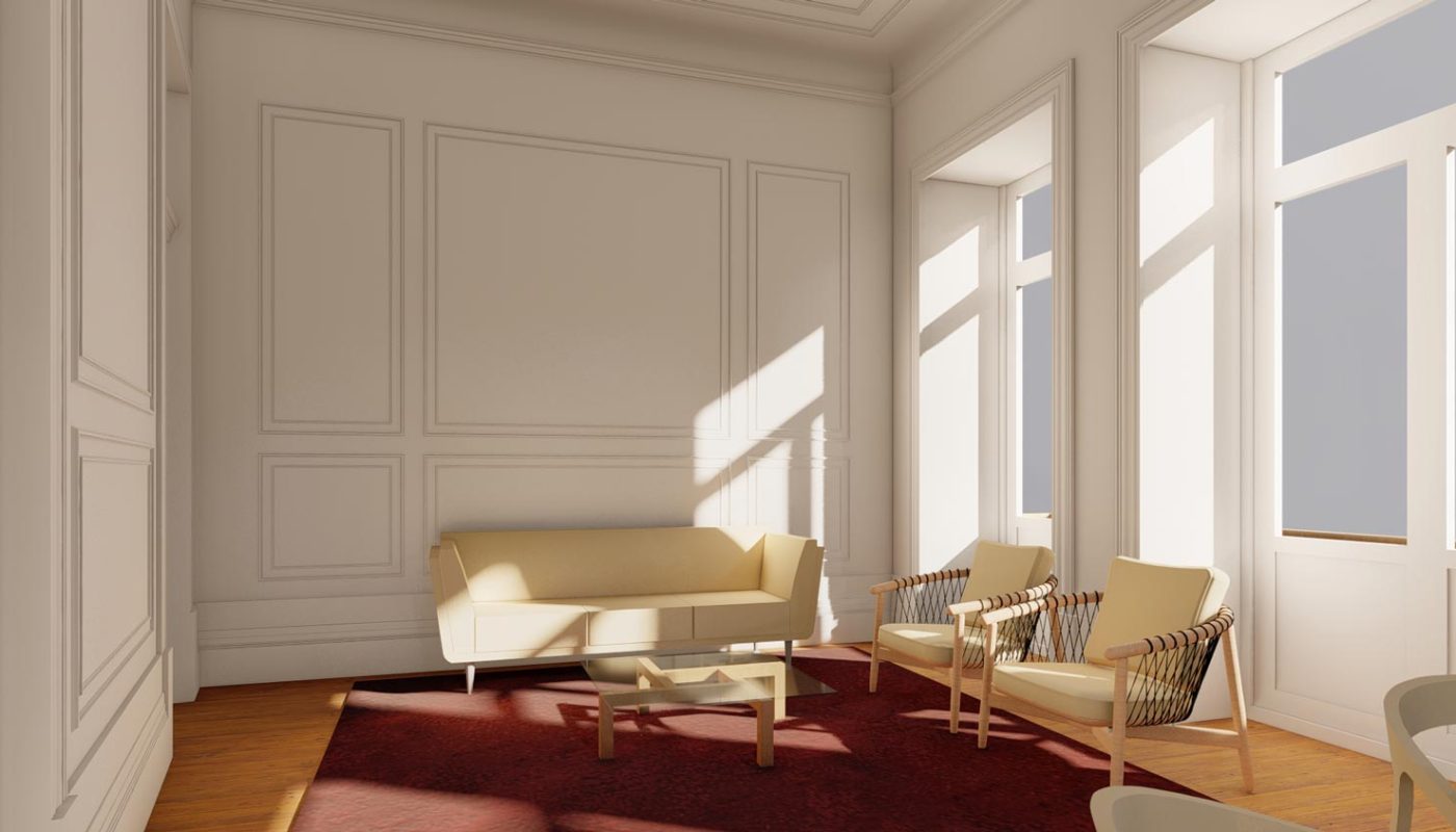 Sala comum de prédio reabilitado