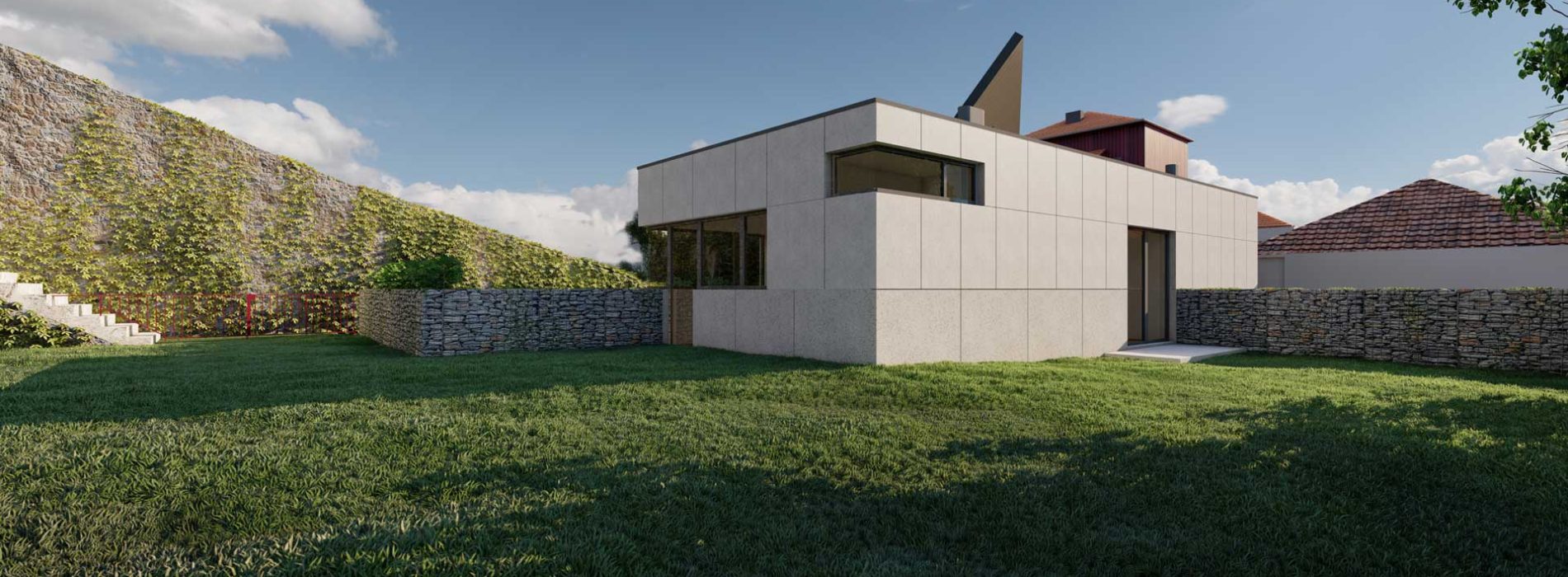 Remodelação e ampliação no Bonjardim - vista nordeste, a partir do jardim.